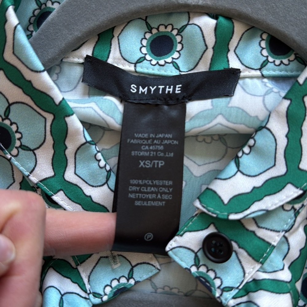 Smythe Teal and White Geometric Button Down Shirt, XS - Picture 10 of 10